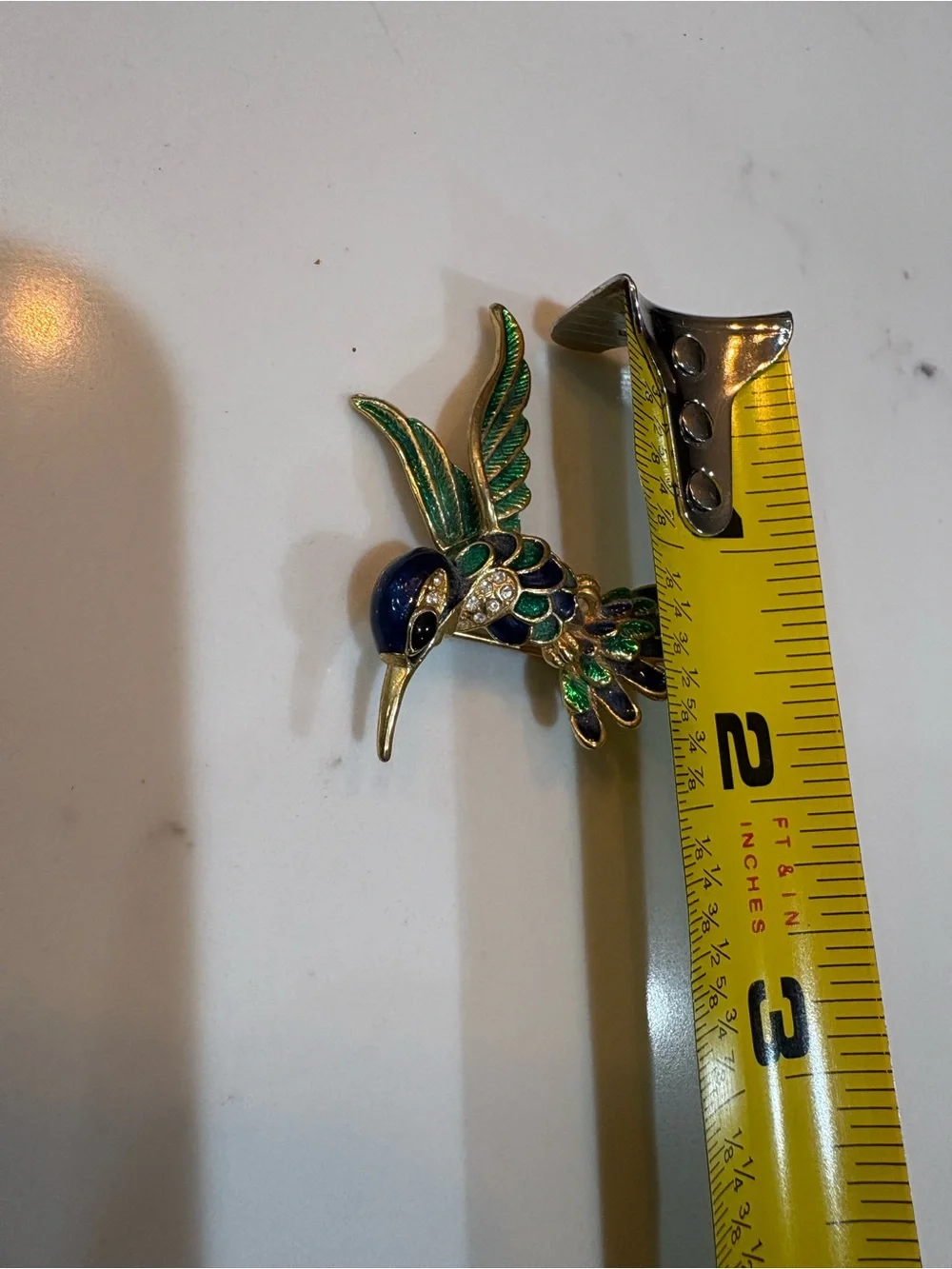 Gold-Tone Green & Blue Hummingbird Brooch - Elegant Bird Pin
